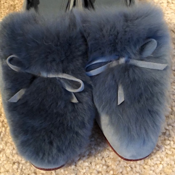 AD and Daughters Rabbit Fur Blue Suede Mule shoe slip on size 6 - Picture 7 of 7